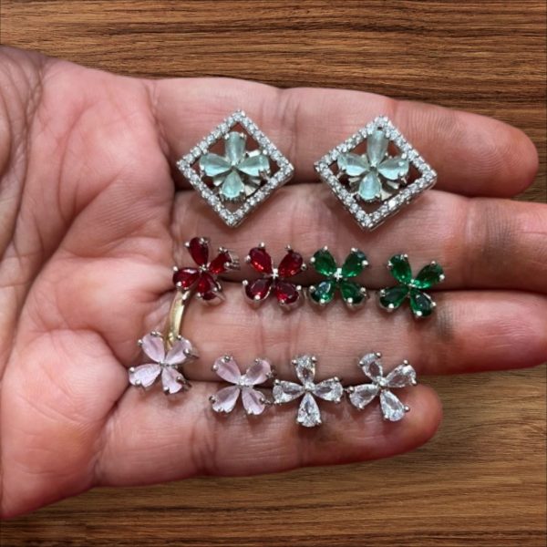 Square Earrings With Changeable Flower Studds